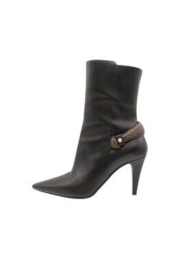 Louis Vuitton Legacy Boots Ankle Leather Pointed Toe Monogram Shoes Black
